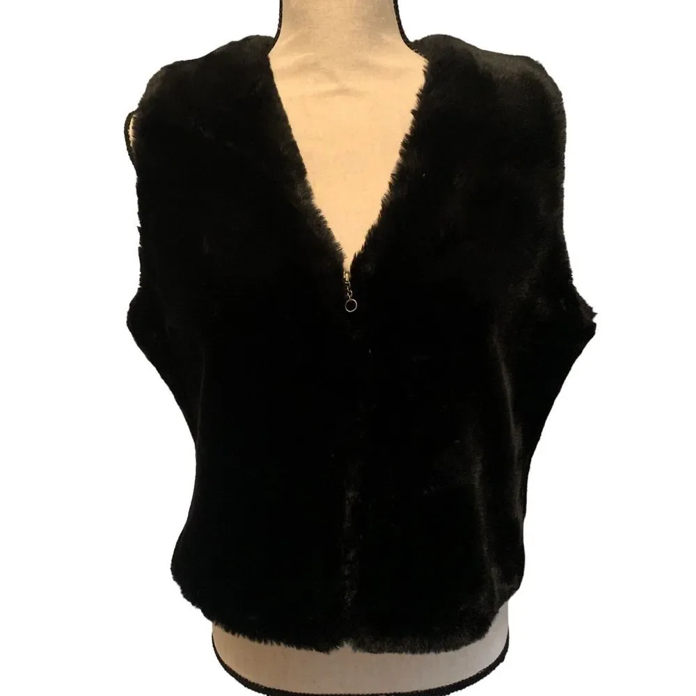 Cambridge Dry Goods Vest Womens  Large Faur Fur Vegan Fur Zip Front Soft Vintage - Picture 11 of 12